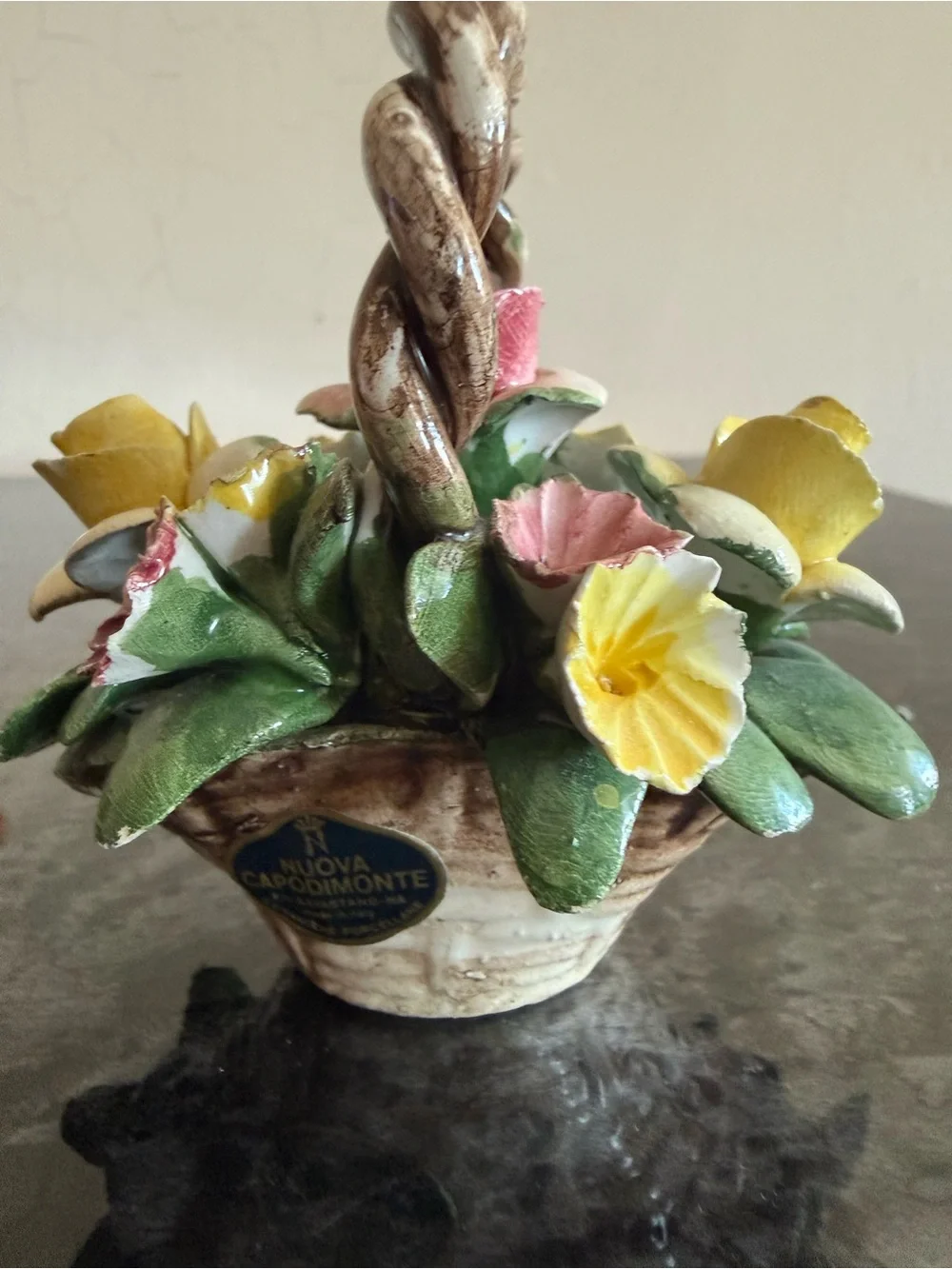 Vintage Nuova Capodimonte  handled Flower Basket , handcrafted in Italy